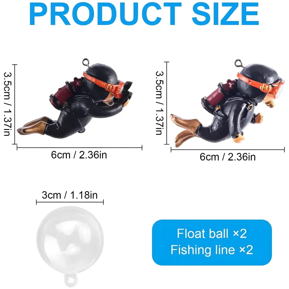 2pc Aquarium Diver Black Aquarium Floating Cute Resin Aquarium Accessories Decorative Items for Fish Aquarium, Floating on Water Aquarium, Fish Aquarium Decoration, 7 X 3 cm