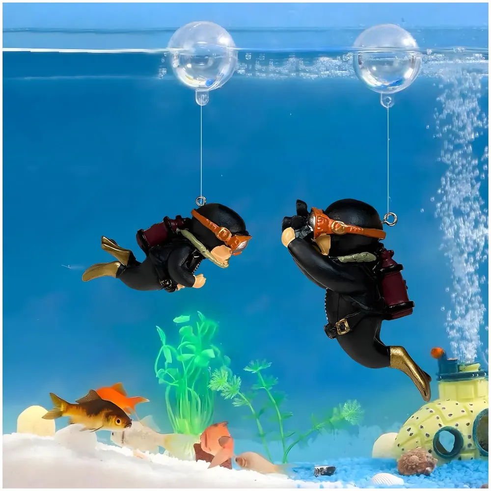 2pc Aquarium Diver Black Aquarium Floating Cute Resin Aquarium Accessories Decorative Items for Fish Aquarium, Floating on Water Aquarium, Fish Aquarium Decoration, 7 X 3 cm