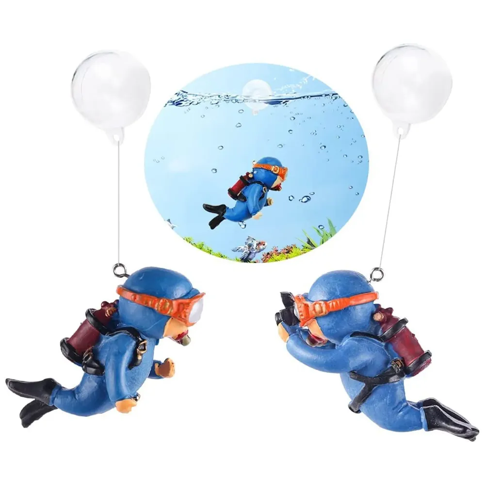 2pc Aquarium Diver Cartoon Aquarium Floating Cute Resin Aquarium Accessories Decorative Items for Fish Aquarium, Floating on Water Aquarium, Fish Aquarium Decoration, 7 X 3 cm