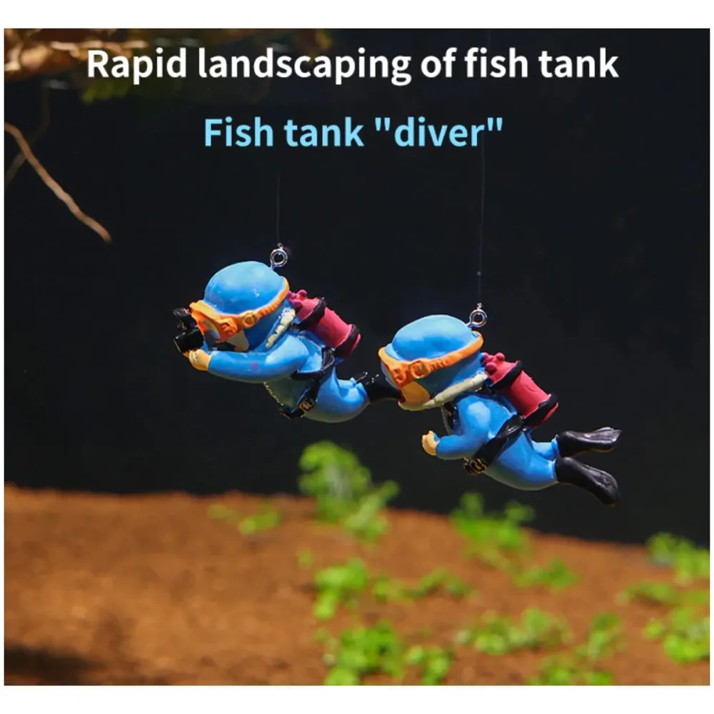 2pc Aquarium Diver Cartoon Aquarium Floating Cute Resin Aquarium Accessories Decorative Items for Fish Aquarium, Floating on Water Aquarium, Fish Aquarium Decoration, 7 X 3 cm - 2
