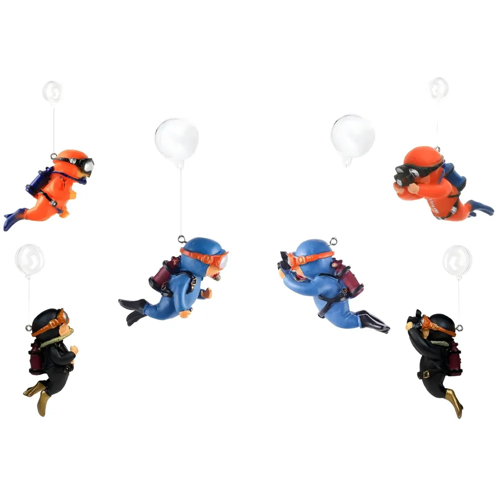 6 pcs Aquarium Diver Cartoon Aquarium Floating Cute Resin Aquarium Accessories Decorative Items for Fish Aquarium, Floating on Water, Fish Aquarium Decoration, 7 X 3 cm Blue Orange and Black
