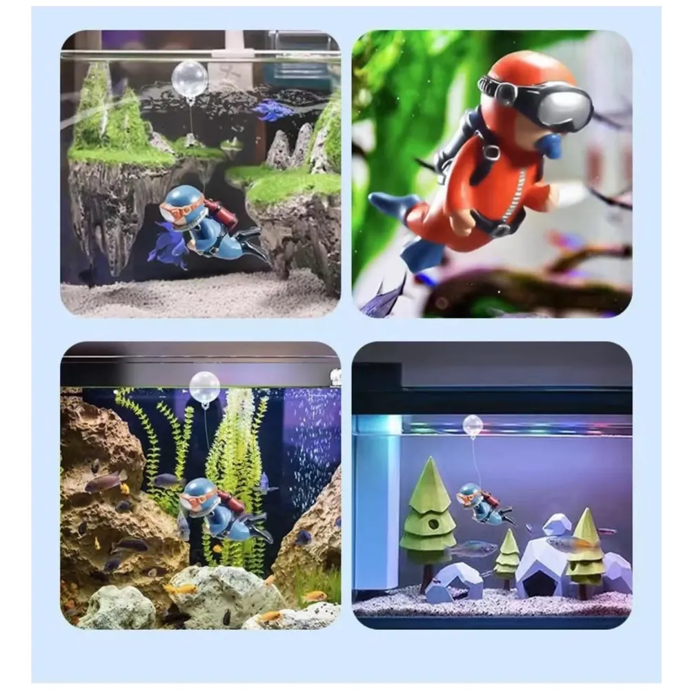 6 pcs Aquarium Diver Cartoon Aquarium Floating Cute Resin Aquarium Accessories Decorative Items for Fish Aquarium, Floating on Water, Fish Aquarium Decoration, 7 X 3 cm Blue Orange and Black - 4