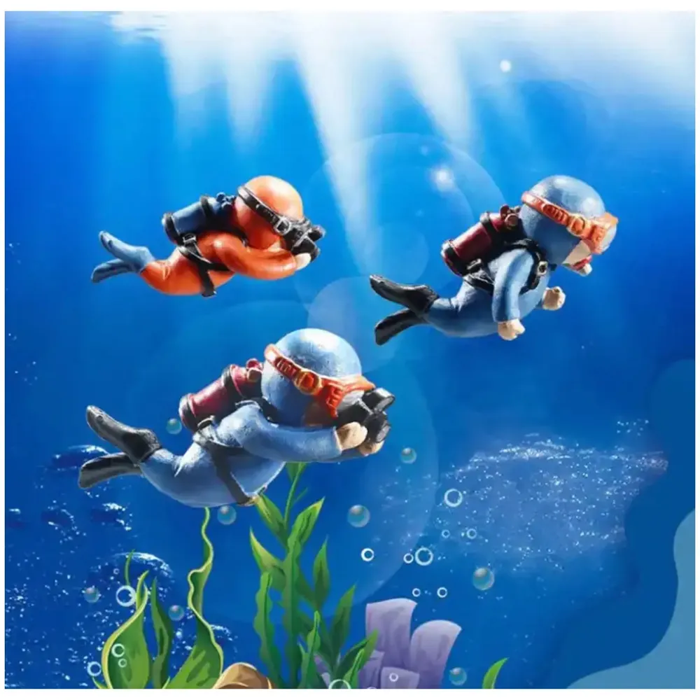 6 pcs Aquarium Diver Cartoon Aquarium Floating Cute Resin Aquarium Accessories Decorative Items for Fish Aquarium, Floating on Water, Fish Aquarium Decoration, 7 X 3 cm Blue Orange and Black - 9