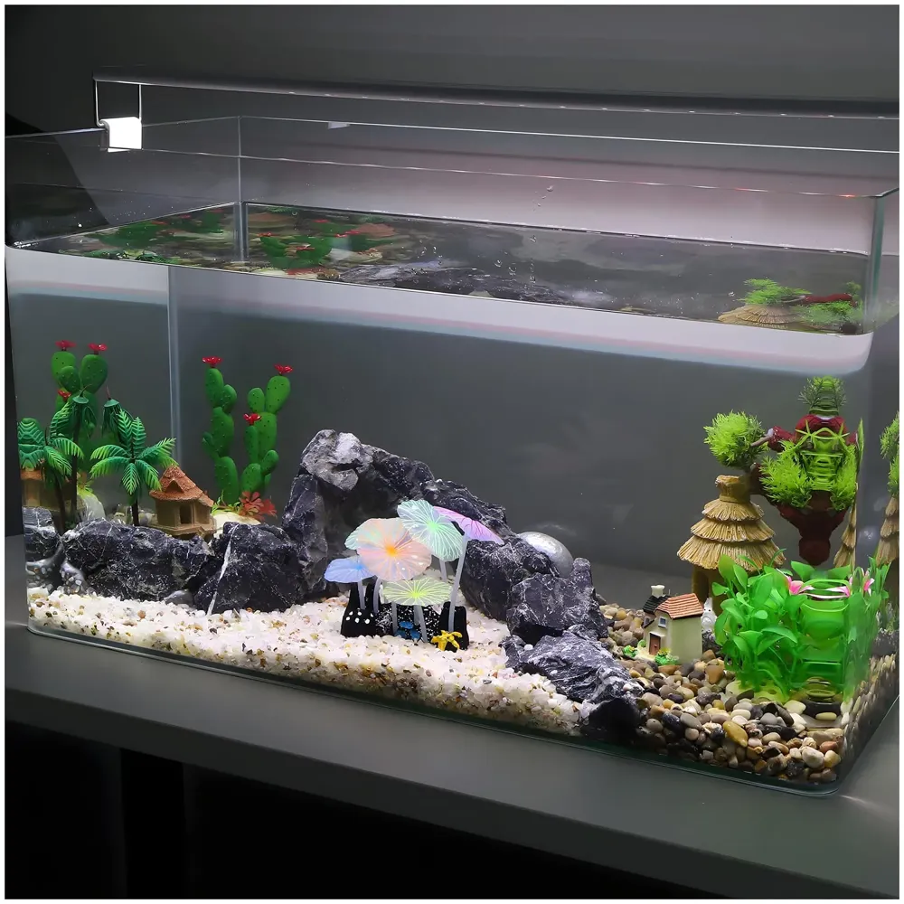 Fluorescent Glowing Effect Artificial Plants Flowers Aquarium Plant Decor Ornament Decoration for Fish Tank Landscape Size- 10 x10 x 6 CM - 5