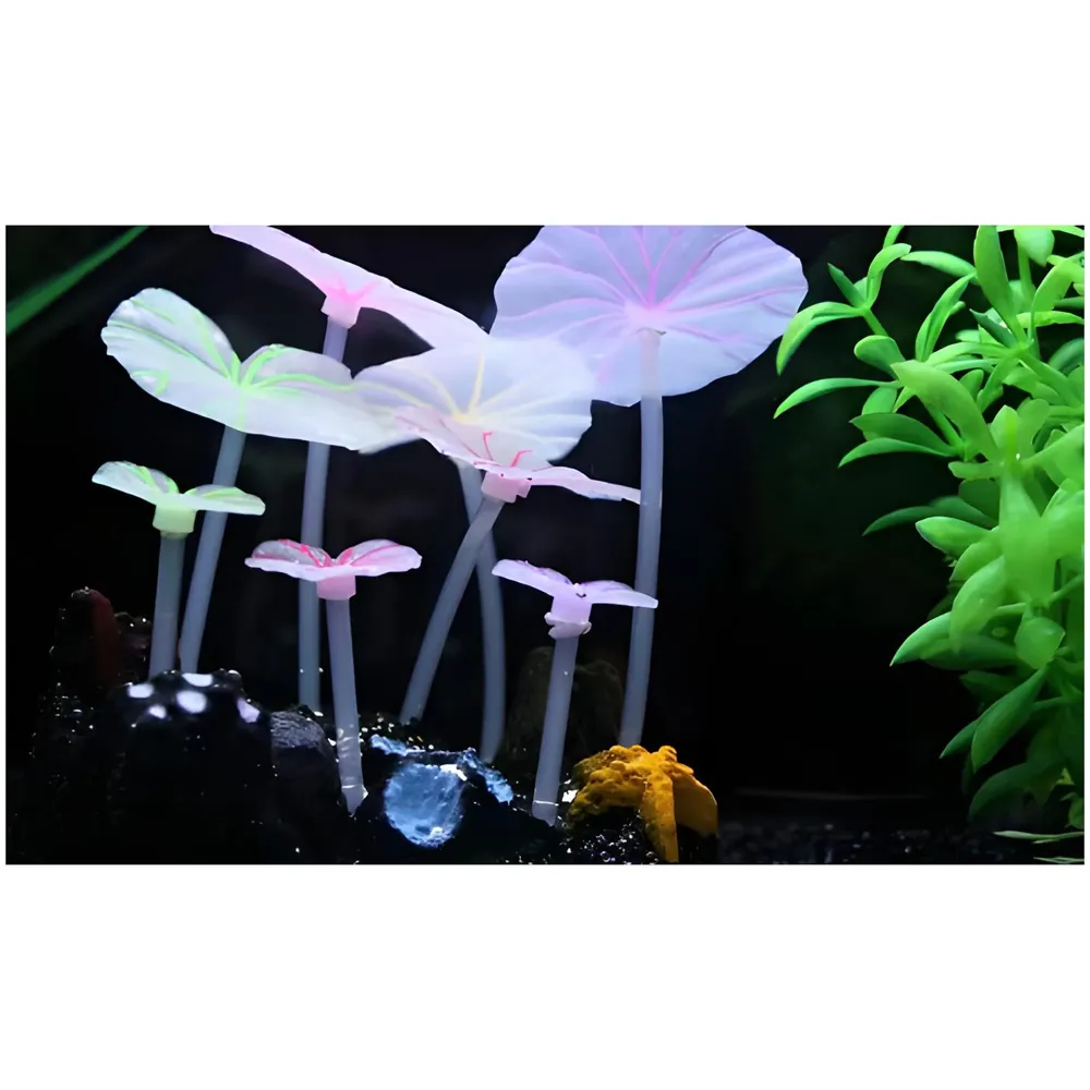 Fluorescent Glowing Effect Artificial Plants Flowers Aquarium Plant Decor Ornament Decoration for Fish Tank Landscape Size- 10 x10 x 6 CM