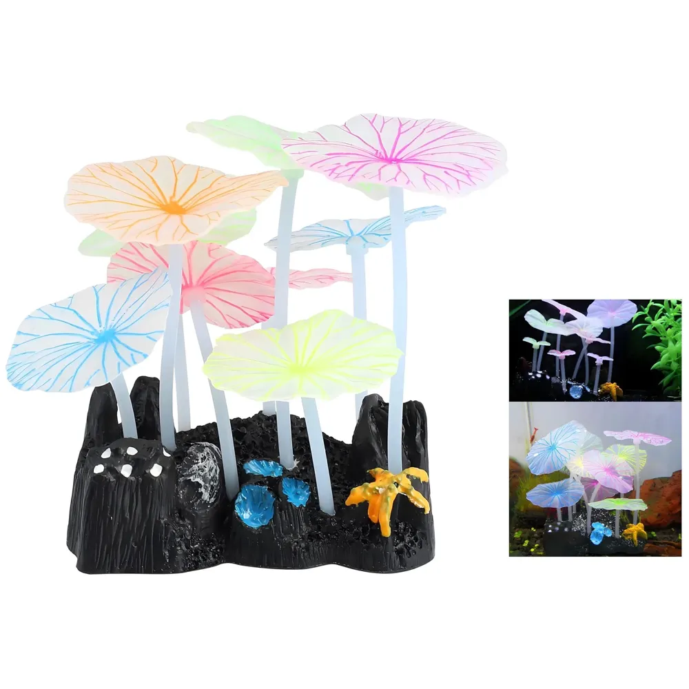 Fluorescent Glowing Effect Artificial Plants Flowers Aquarium Plant Decor Ornament Decoration for Fish Tank Landscape Size- 10 x10 x 6 CM
