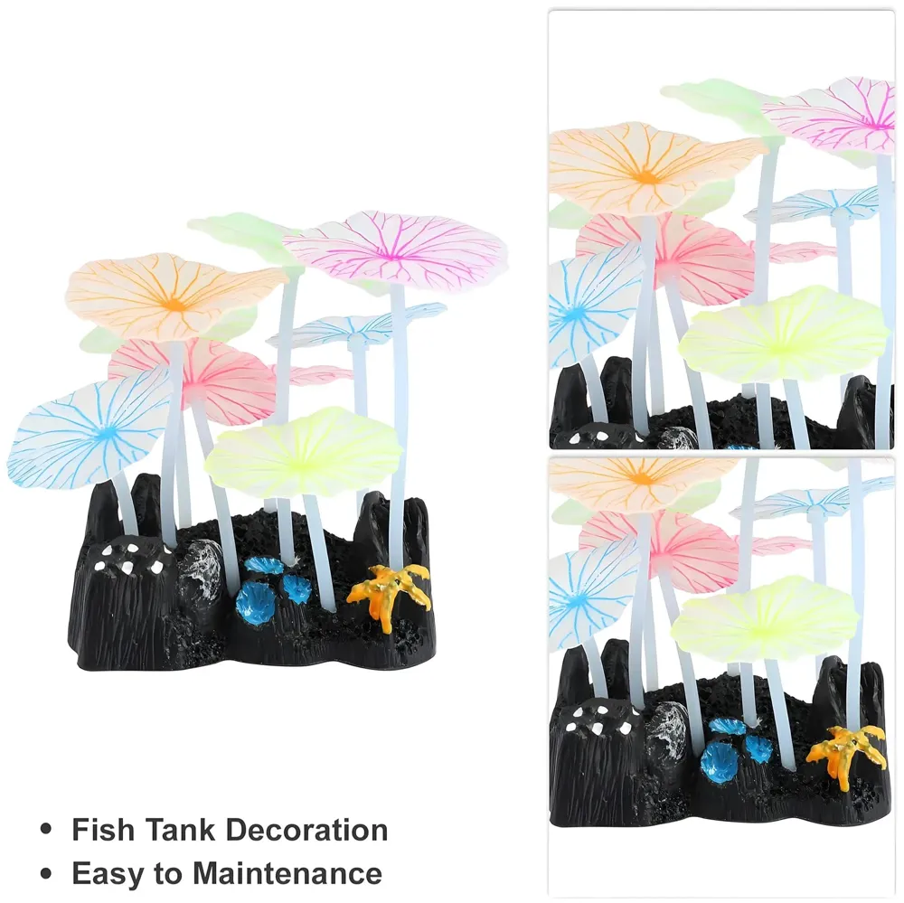 Fluorescent Glowing Effect Artificial Plants Flowers Aquarium Plant Decor Ornament Decoration for Fish Tank Landscape Size- 10 x10 x 6 CM - Multi, Medium, Silicone, (Flower Glow) - 3