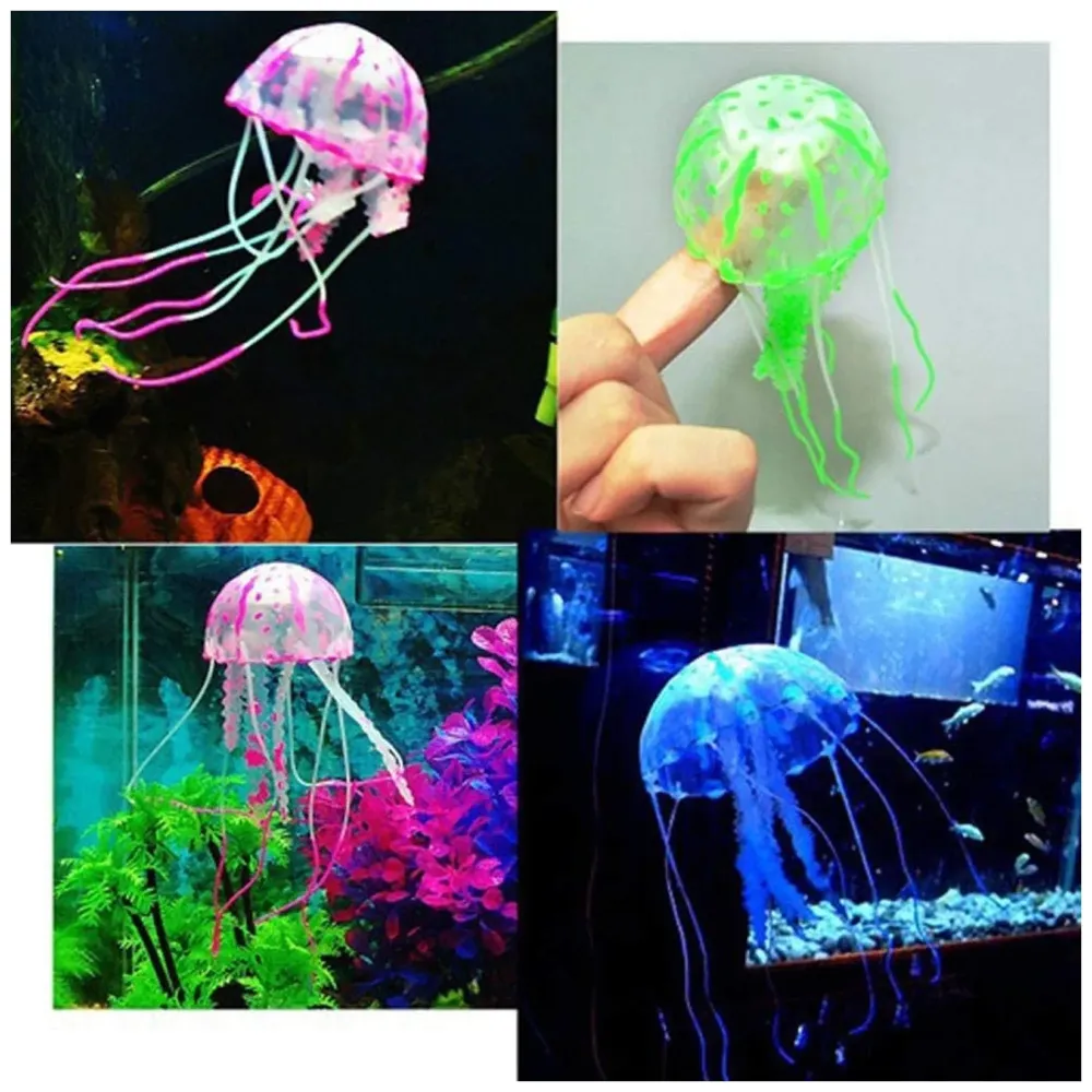 3 Pcs Fluorescence Glowing Aquarium Jellyfish Ornament Decoration for Aquarium Fish Tank Silicone Jellyfish Fish Tank Accessories for Aquariums with Floating jellyfishes