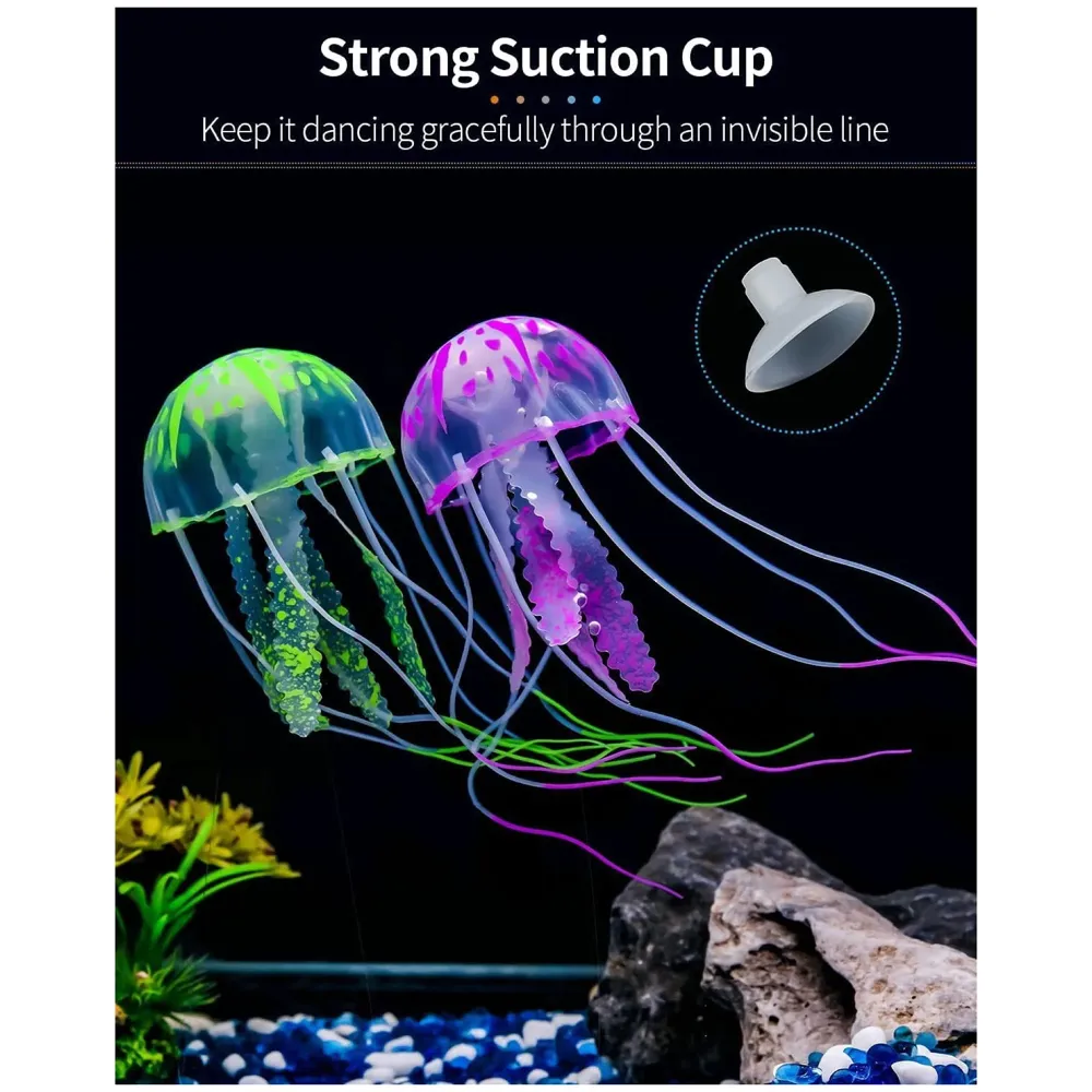 3 Pcs Fluorescence Glowing Aquarium Jellyfish Ornament Decoration for Aquarium Fish Tank Silicone Jellyfish Fish Tank Accessories for Aquariums with Floating jellyfishes