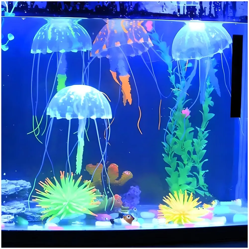 3 Pcs Fluorescence Glowing Aquarium Jellyfish Ornament Decoration for Aquarium Fish Tank Silicone Jellyfish Fish Tank Accessories for Aquariums with Floating jellyfishes