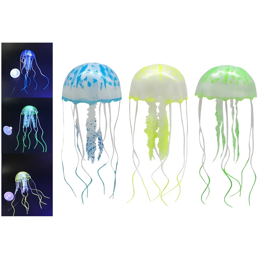 3 Pcs Fluorescence Glowing Aquarium Jellyfish Ornament Decoration for Aquarium Fish Tank Silicone Jellyfish Fish Tank Accessories for Aquariums with Floating jellyfishes