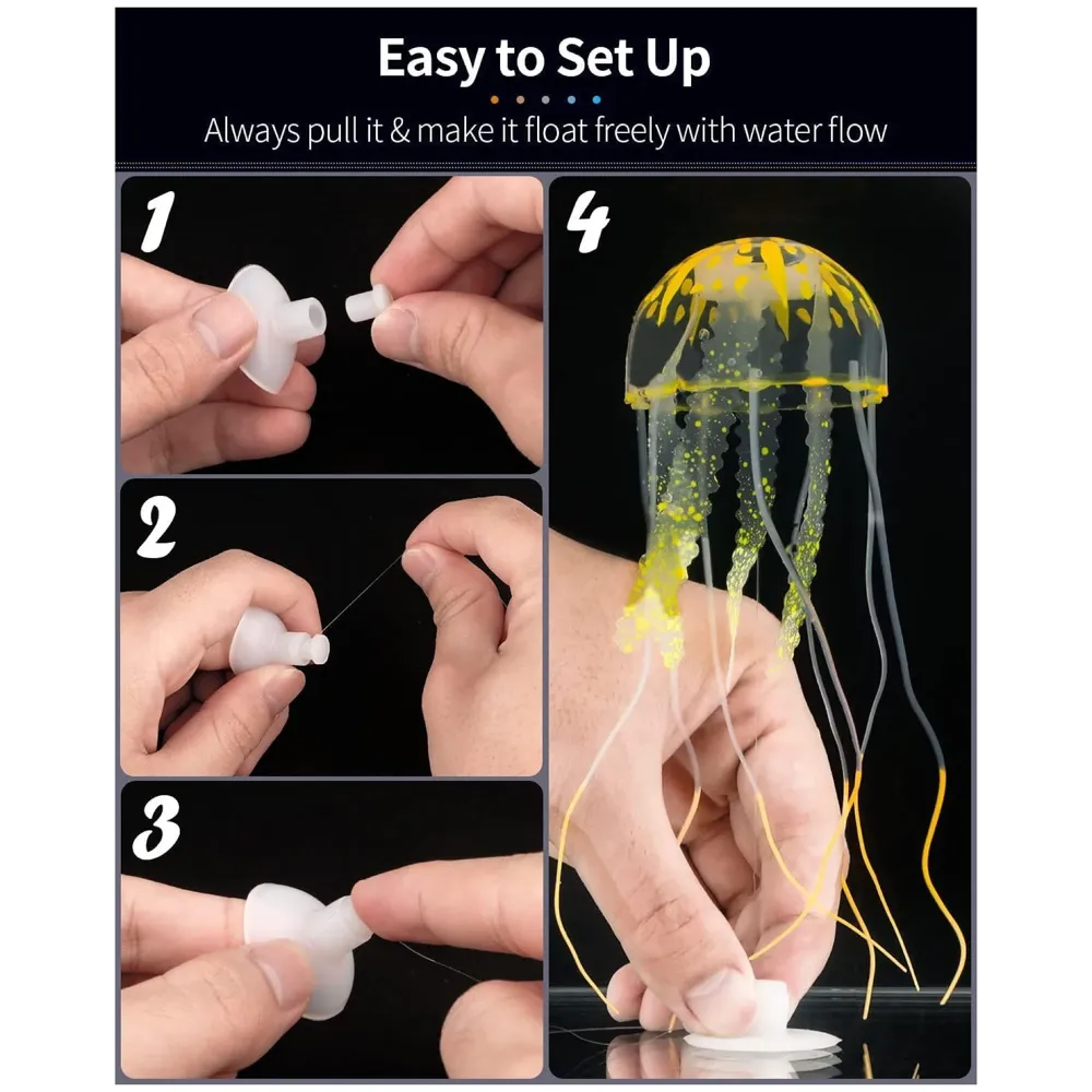 3 Pcs Fluorescence Glowing Aquarium Jellyfish Ornament Decoration for Aquarium Fish Tank Silicone Jellyfish Fish Tank Accessories for Aquariums with Floating jellyfishes