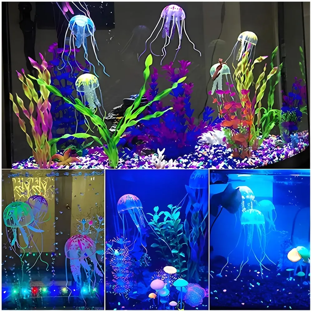 3 Pcs Fluorescence Glowing Aquarium Jellyfish Ornament Decoration for Aquarium Fish Tank Silicone Jellyfish Fish Tank Accessories for Aquariums with Floating jellyfishes