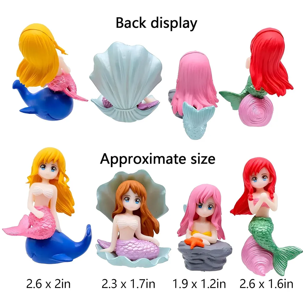 Aquarium 4 PCS Cute Mermaid Ornament, Shell Mermaids for Aquariums, Cake Topper, Fish Tank, DIY Decor, Ornament Miniatures Figures, 5.7 Cm PVC Multi Colour - 3