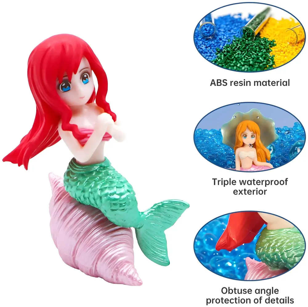 Aquarium 4 PCS Cute Mermaid Ornament, Shell Mermaids for Aquariums, Cake Topper, Fish Tank, DIY Decor, Ornament Miniatures Figures, 5.7 Cm PVC Multi Colour - 6