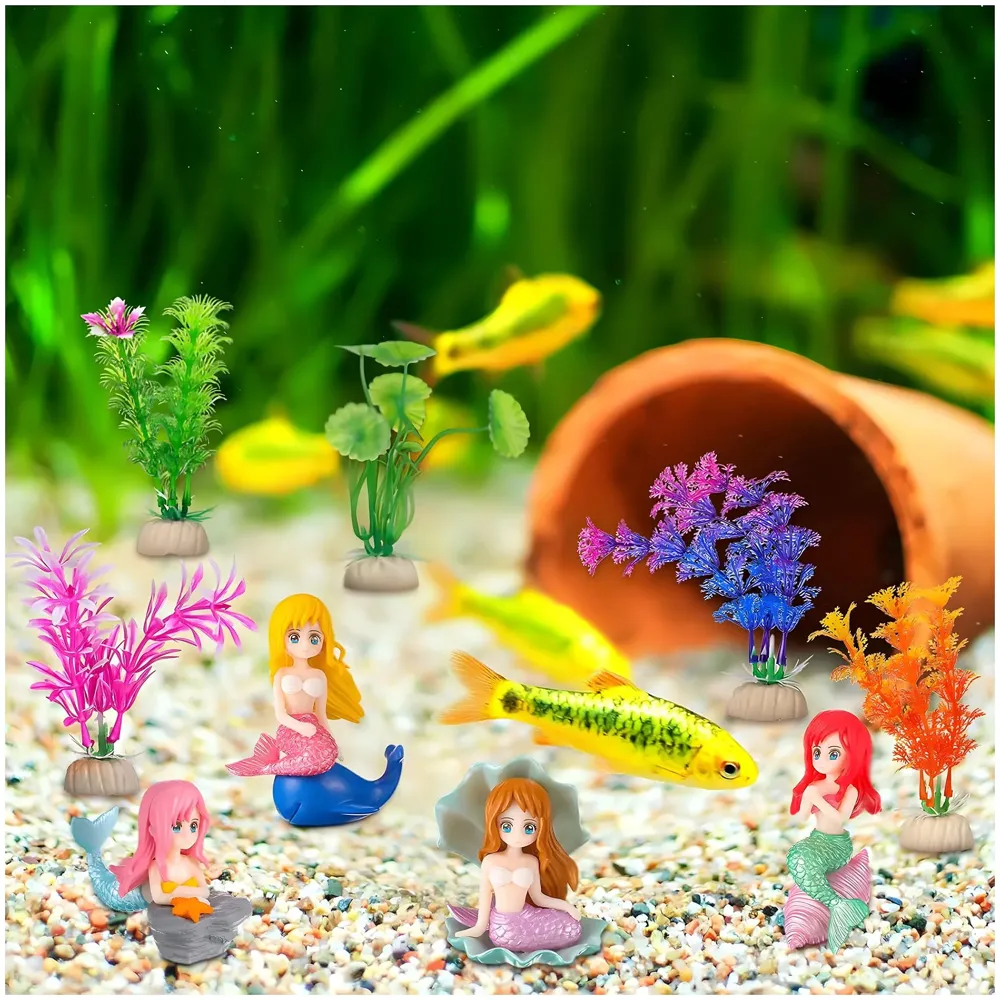 Aquarium 4 PCS Cute Mermaid Ornament, Shell Mermaids for Aquariums, Cake Topper, Fish Tank, DIY Decor, Ornament Miniatures Figures, 5.7 Cm PVC Multi Colour - 8