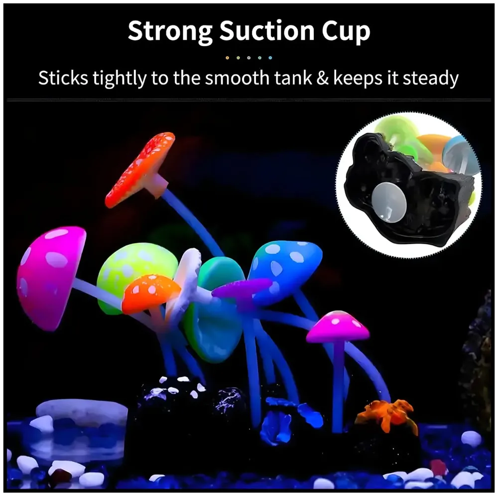 Fluorescent Glowing Effect Artificial Mushroom Aquarium Plant Decor Ornament Decoration for Fish Tank Landscape 10 x10 x 6 CM