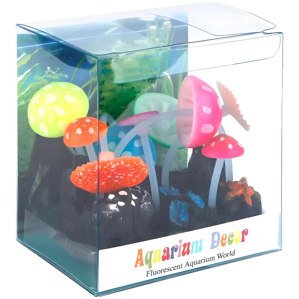 Fluorescent Glowing Effect Artificial Mushroom Aquarium Plant Decor Ornament Decoration for Fish Tank Landscape 10 x10 x 6 CM