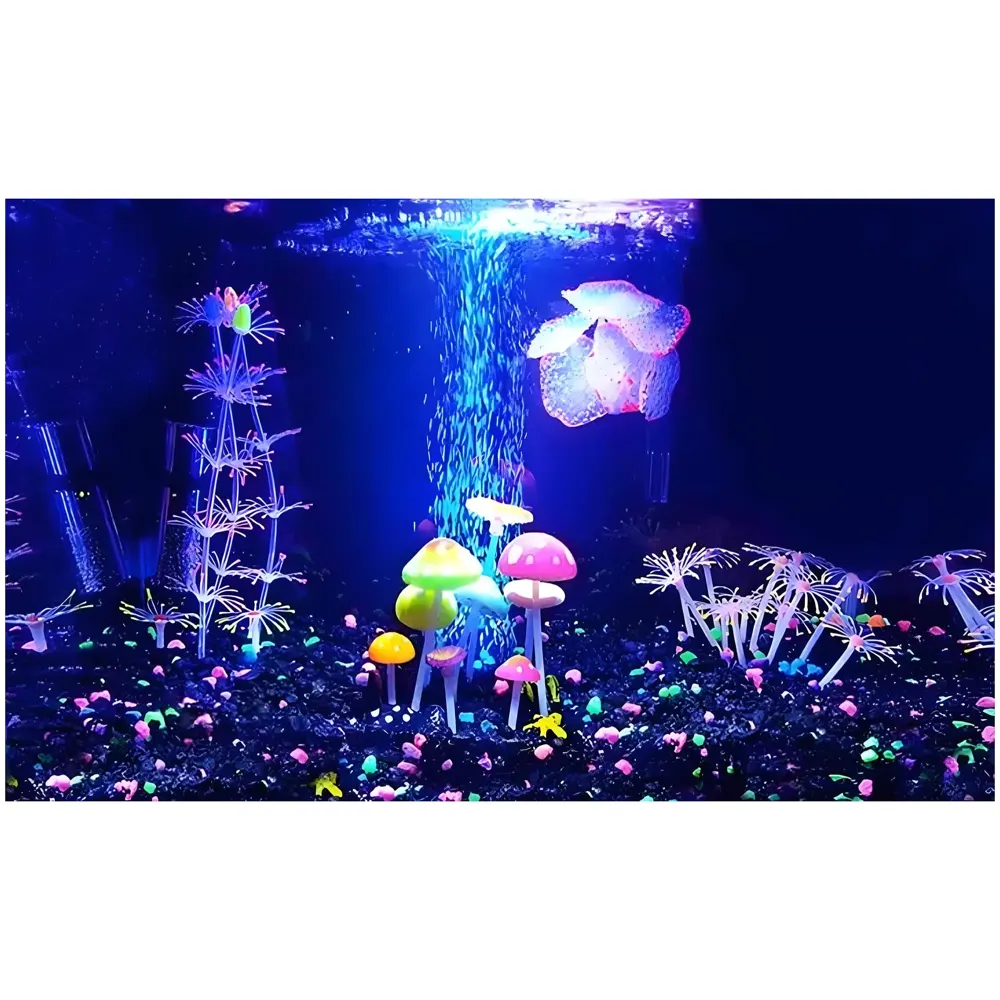 Fluorescent Glowing Effect Artificial Mushroom Aquarium Plant Decor Ornament Decoration for Fish Tank Landscape 10 x10 x 6 CM