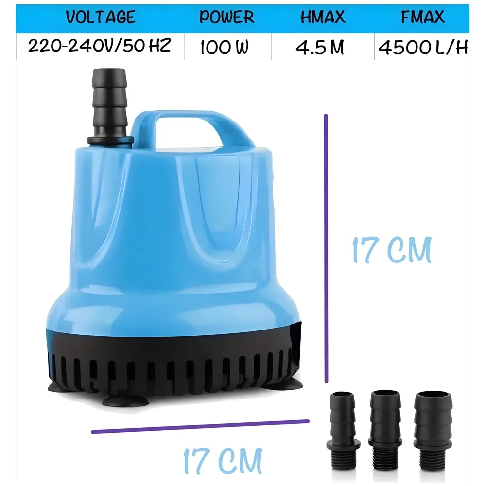 4500L/H 100W Submersible Water Fountain Pump For Aquariums Powerful Large Water Pump for Fountain, Suction Cup Bottom Water Circulation Pumps, Air Pump for Pond - 2