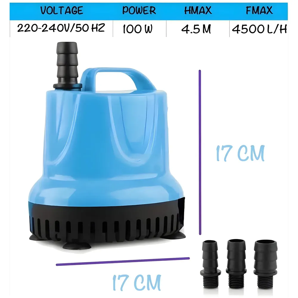 4500L/H 100W Submersible Water Fountain Pump For Aquariums Powerful Large Water Pump for Fountain, Suction Cup Bottom Water Circulation Pumps, Air Pump for Pond