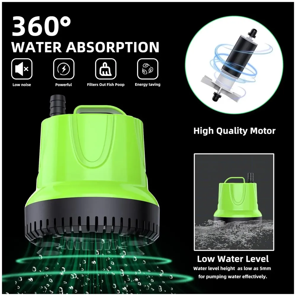 60W 840GPH Submersible Water Pump for Aquarium, Fish Tank, Hydroponics, Pond, Fountain - 5
