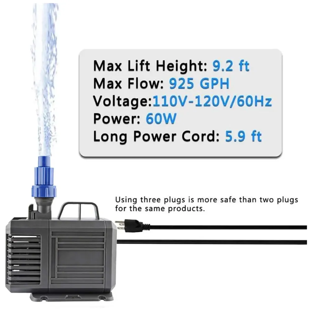 925 GPH Ultra Quiet Water Pump for Pond, Fountain, Aquarium, Fish Thank, Statuary, Hydroponics - 2