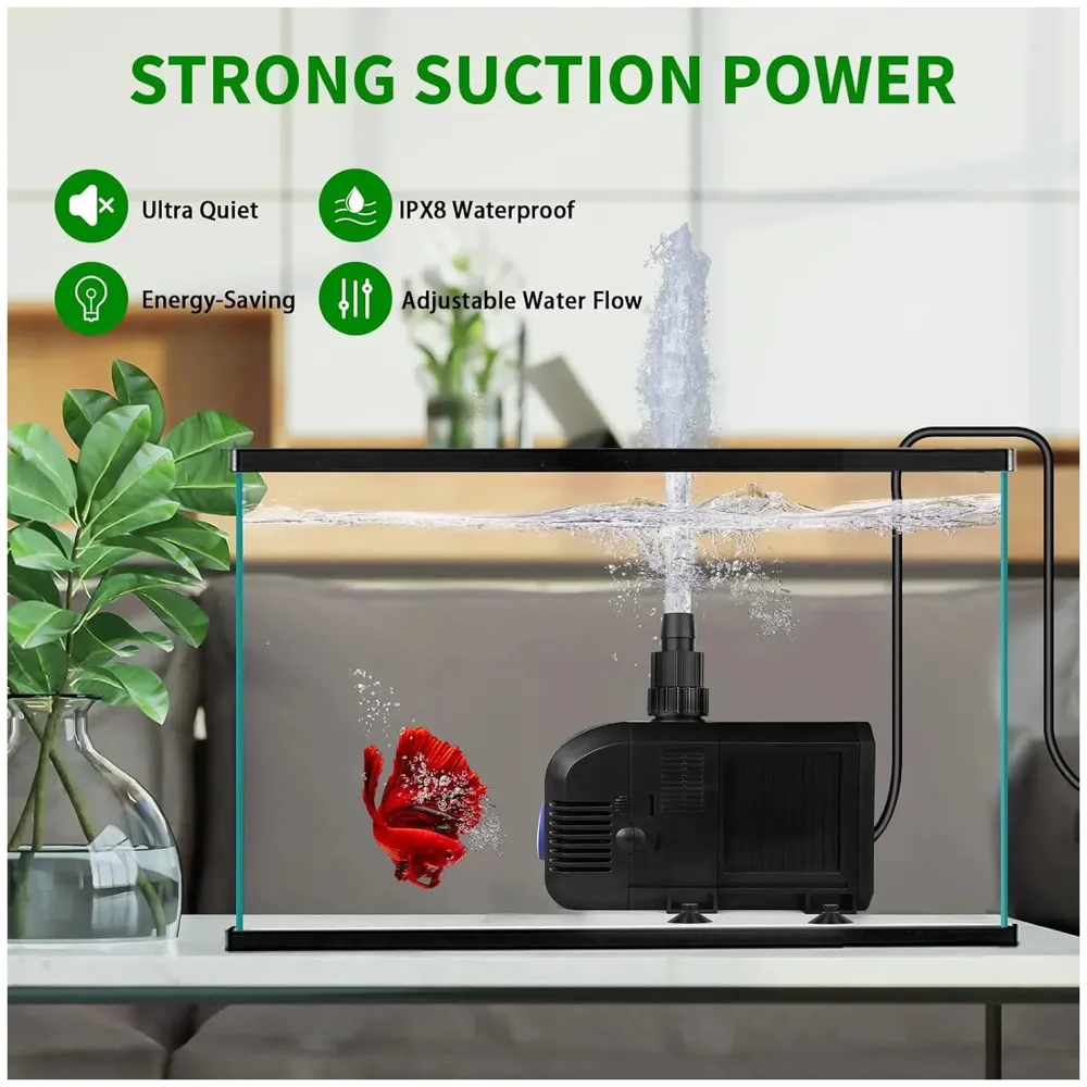 8W 160 GPH Small Submersible Pump for Aquarium Fish Tank, Pond Fountain, Hydroponic, aquapon - 3