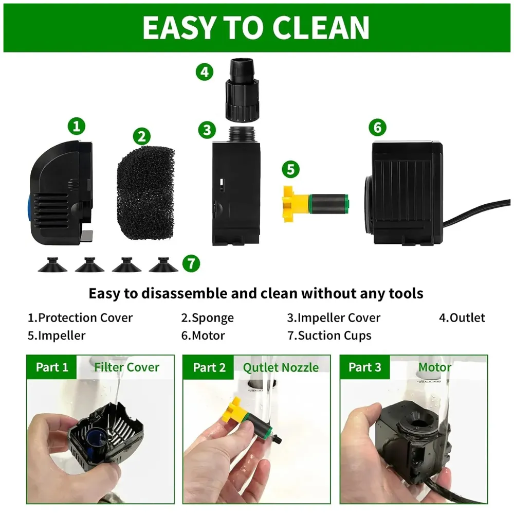 8W 160 GPH Small Submersible Pump for Aquarium Fish Tank, Pond Fountain, Hydroponic, aquapon - 4