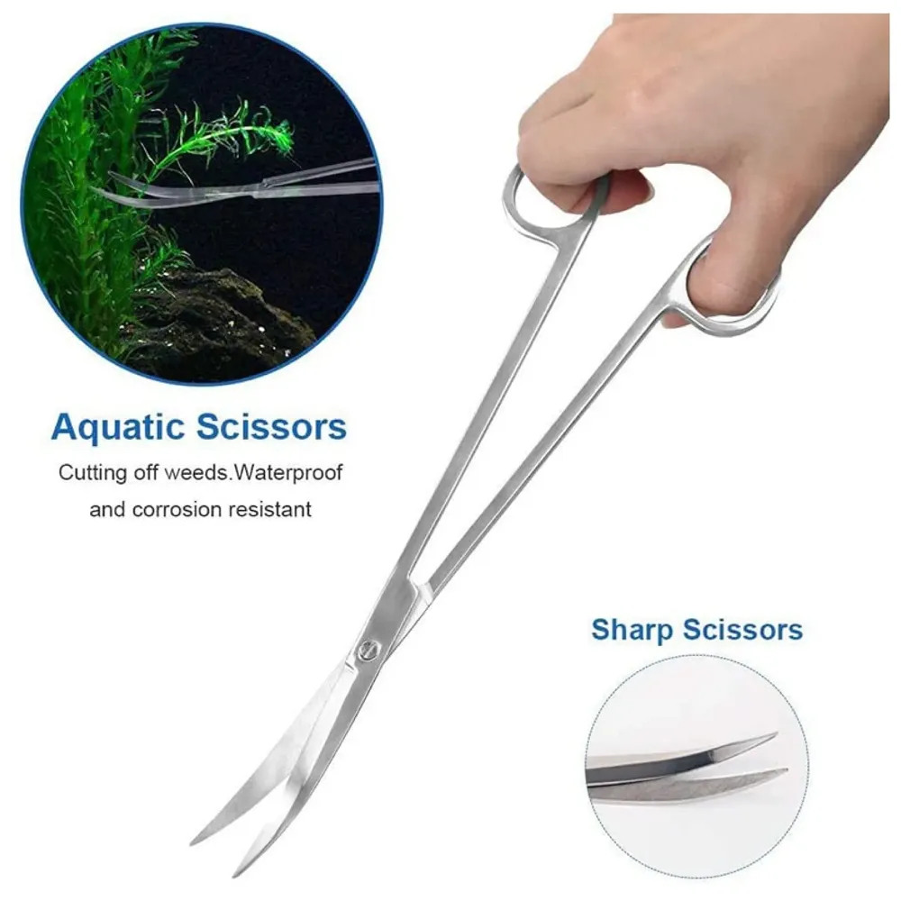 5 pcs Aquarium Cleaning Tool Kit with Carry Case Aqua scaping Tools - Includes Straight & Curved Scissors, Substrate Spatula, Straight & Bent Tweezers - Stainless Steel, for Fish Tank