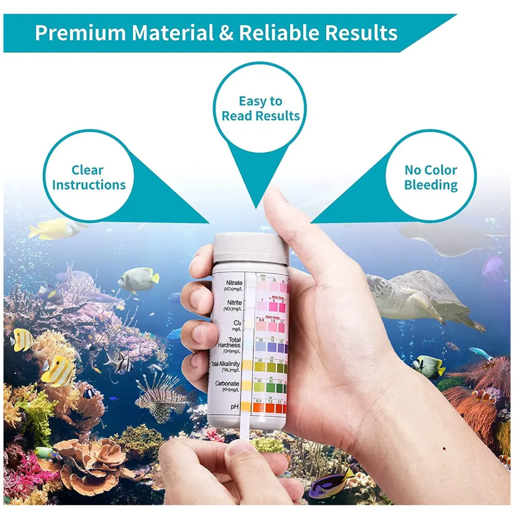 100 Strips 7 in 1 Aquarium Test Strips, Master Kit for Freshwater, Saltwater, Pond Test Strips for Fish Tank Testing pH, Alkalinity, Nitrite, Nitrate, Chlorine, Carbonate, Hardness
