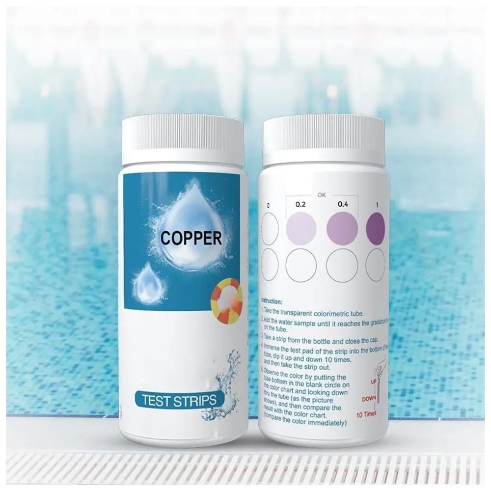 Copper CU Aquarium Test Strips, Kit 100 Strips for Freshwater, Saltwater, Pond Test Strips for Fish Tank, Swimming Pools.