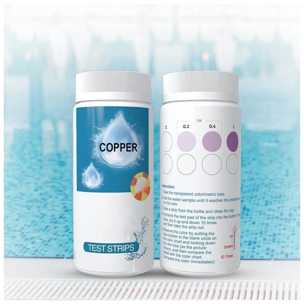 Copper CU Aquarium Test Strips, Kit 100 Strips for Freshwater, Saltwater, Pond Test Strips for Fish Tank, Swimming Pools.