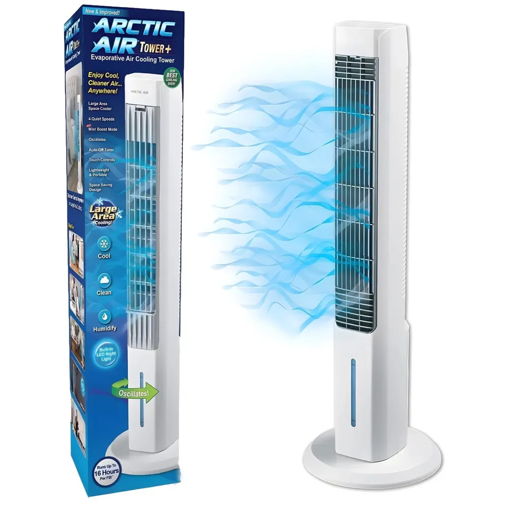 Tower Fan Air Cooler, 2.0 Evaporative, Large Area Room Cooling, 4 Speed Settings, Quiet Oscillation, Space-Saving, for Bedroom, Living Room, Office, 2.75 litres