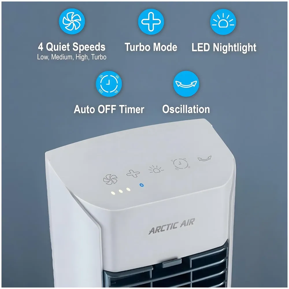 Tower Fan Air Cooler, 2.0 Evaporative, Large Area Room Cooling, 4 Speed Settings, Quiet Oscillation, Space-Saving, for Bedroom, Living Room, Office, 2.75 litres