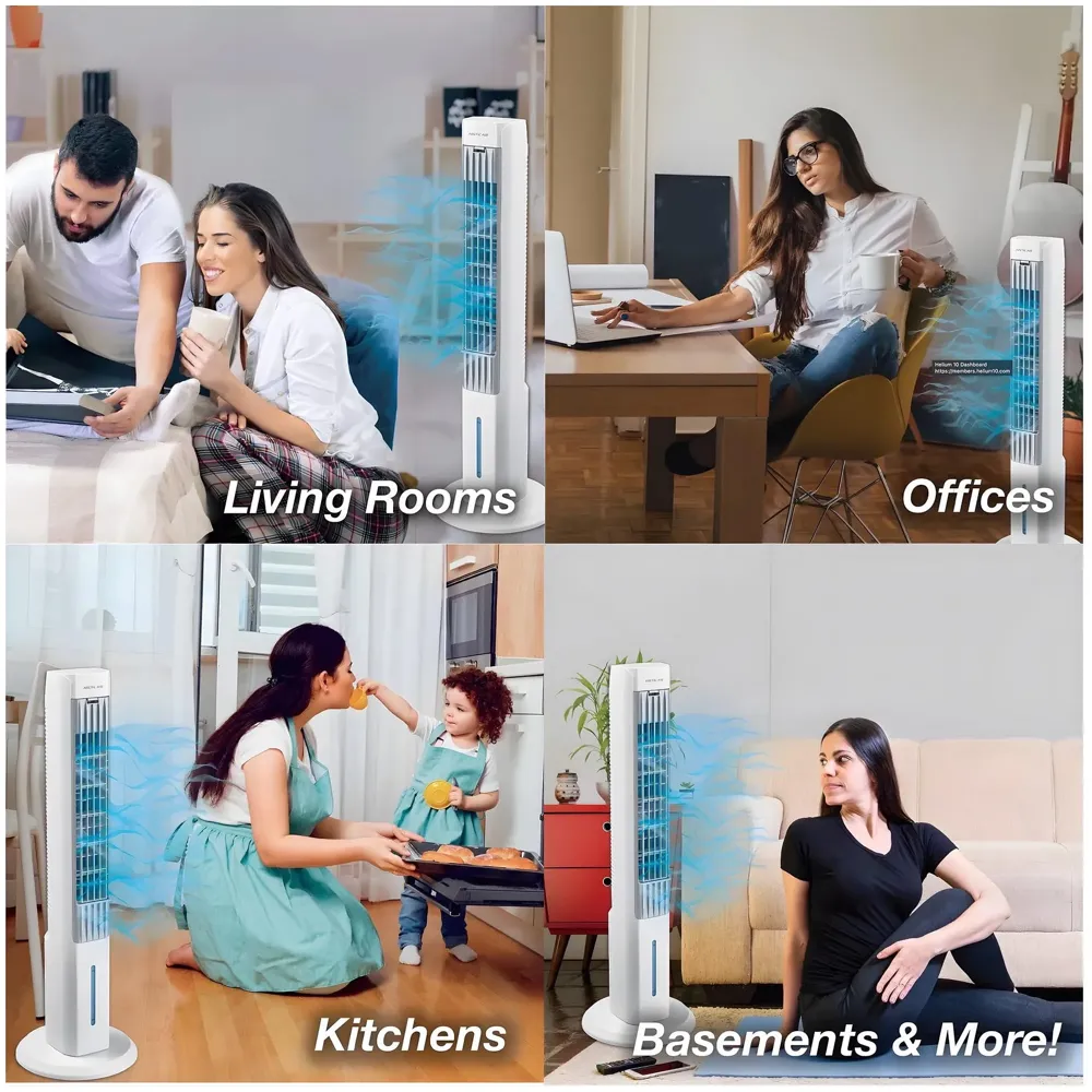 Tower Fan Air Cooler, 2.0 Evaporative, Large Area Room Cooling, 4 Speed Settings, Quiet Oscillation, Space-Saving, for Bedroom, Living Room, Office, 2.75 litres