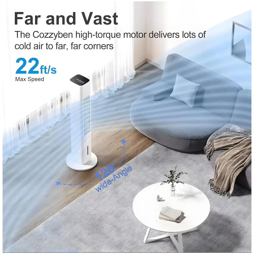 Tower Fan Air Cooler, 2.0 Evaporative, Large Area Room Cooling, 4 Speed Settings, Quiet Oscillation, Space-Saving, for Bedroom, Living Room, Office, 2.75 litres