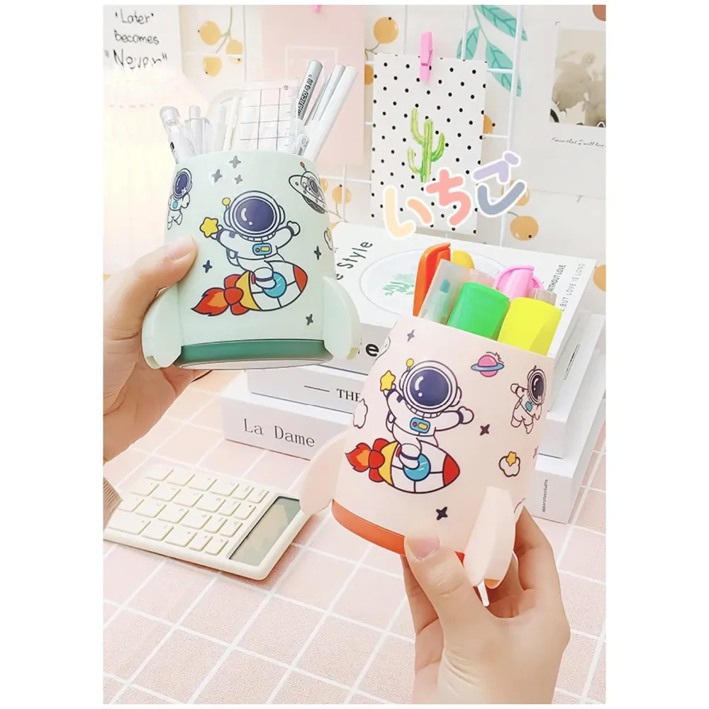Astronaut Pen Holder Stationery Holder Cup Pencil Holder DIY Stickers Included (Blue) - 8