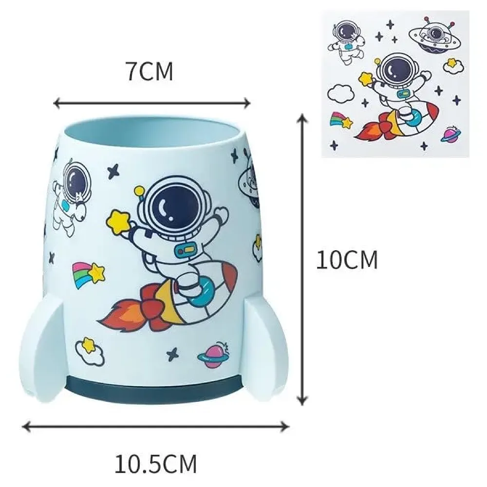 Astronaut Pen Holder Stationery Holder Cup Pencil Holder DIY Stickers Included (Blue) Premium