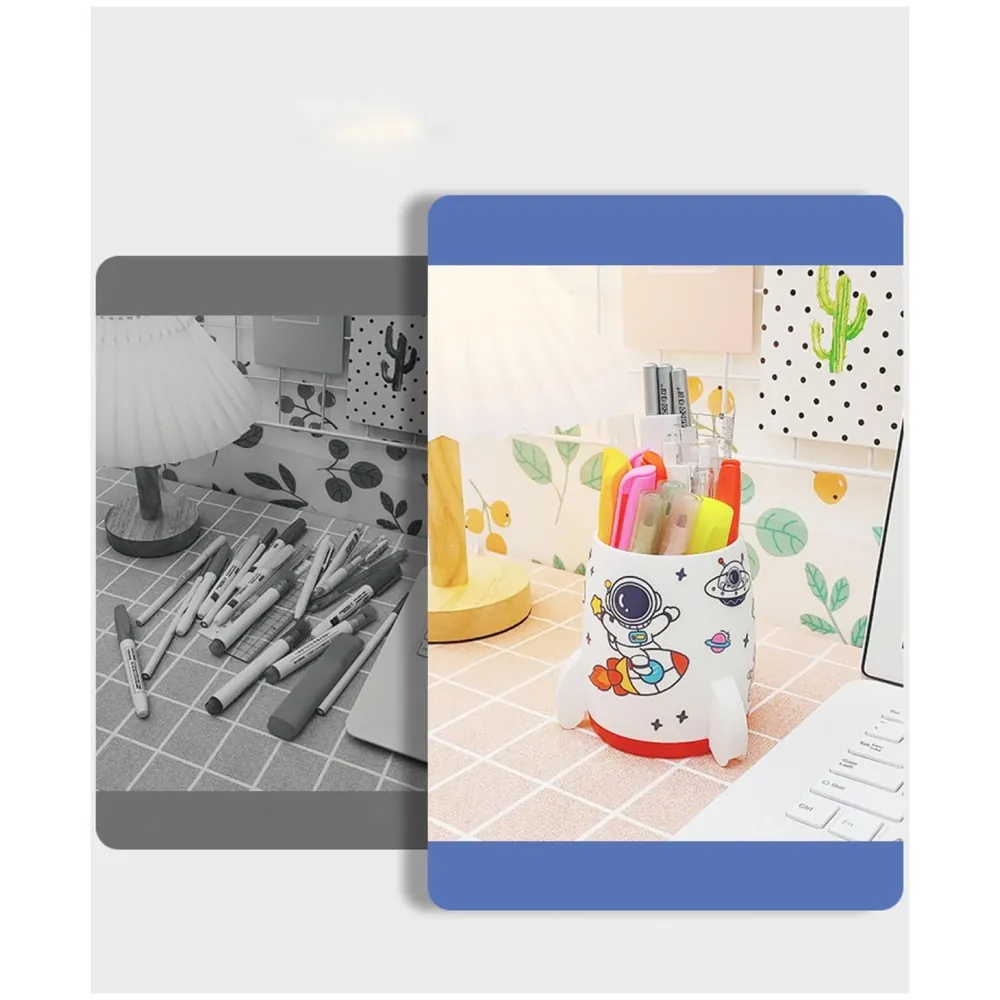 Astronaut Pen Holder Stationery Holder Cup Pencil Holder DIY Stickers Included (Green) - 4