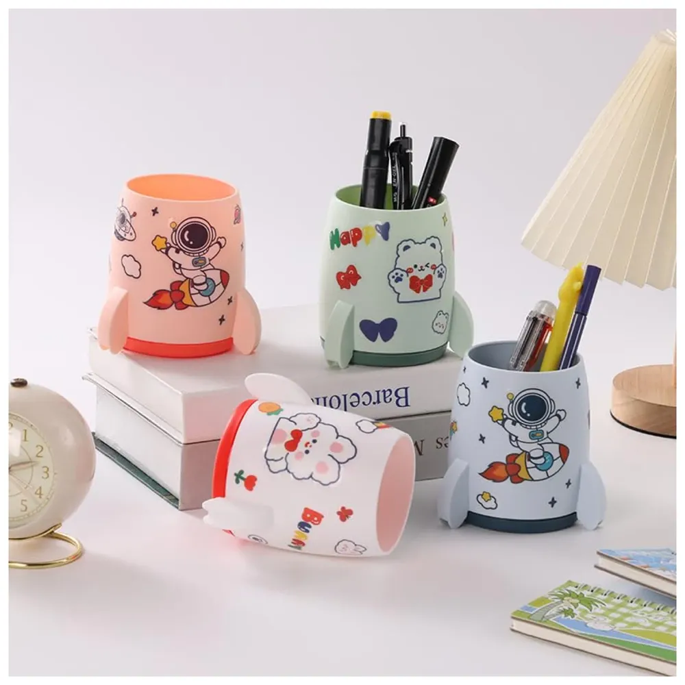 Astronaut Pen Holder Stationery Holder Cup Pencil Holder DIY Stickers Included (Green) - 5