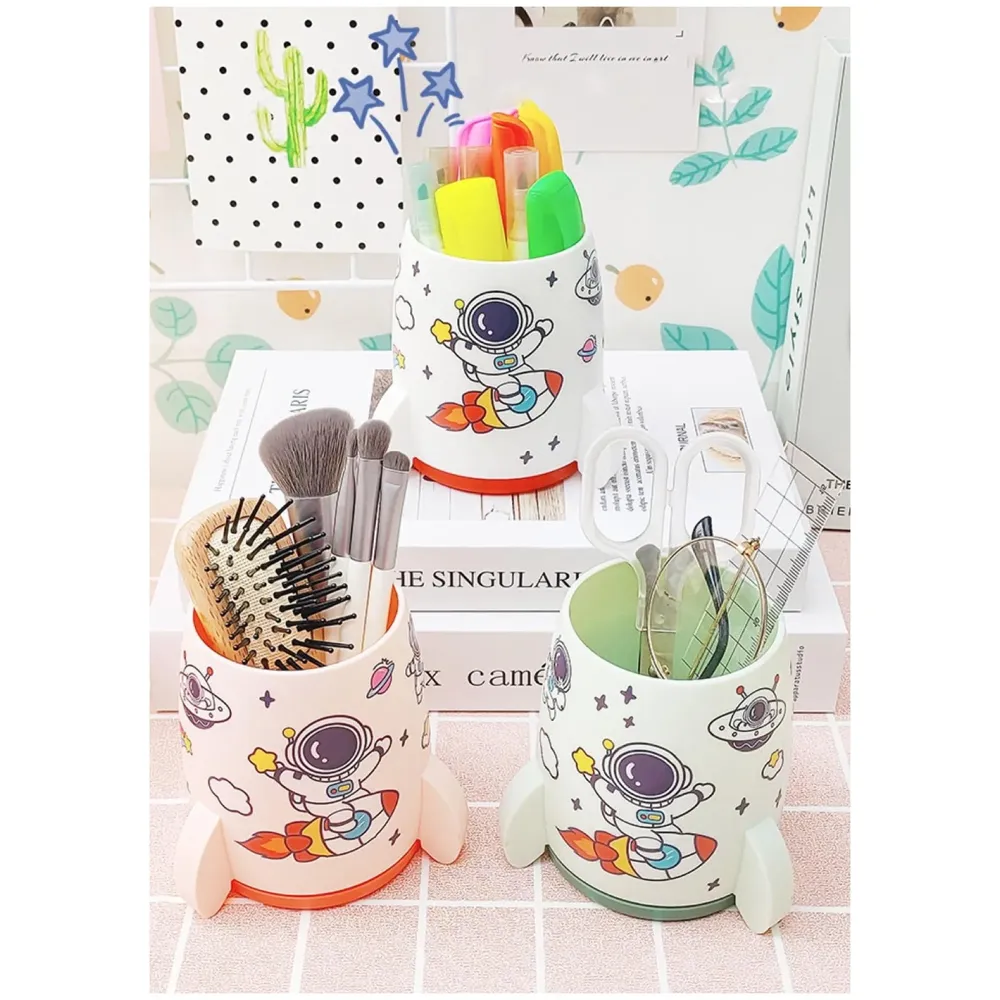 Astronaut Pen Holder Stationery Holder Cup Pencil Holder DIY Stickers Included (Green) - 6