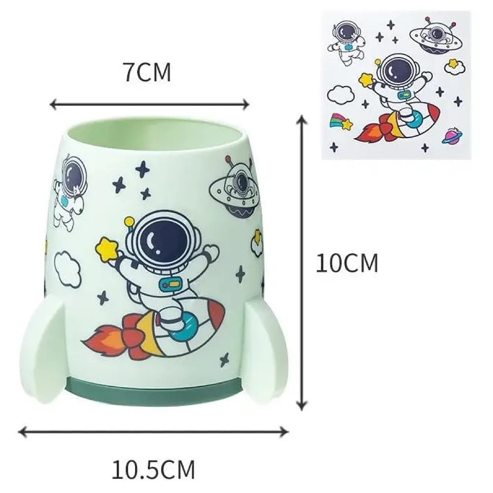 Astronaut Pen Holder Stationery Holder Cup Pencil Holder DIY Stickers Included (Green) Premium