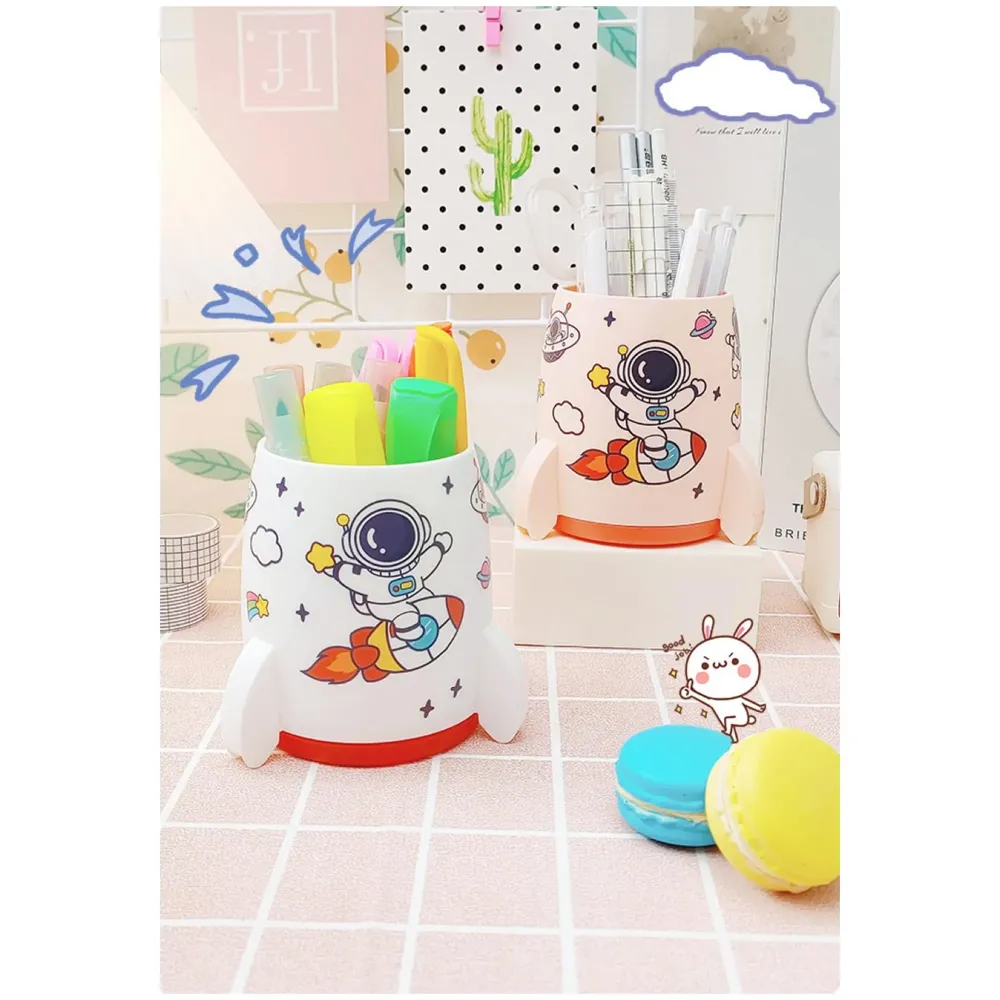 Astronaut Pen Holder Stationery Holder Cup Pencil Holder DIY Stickers Included (Pink) - 7