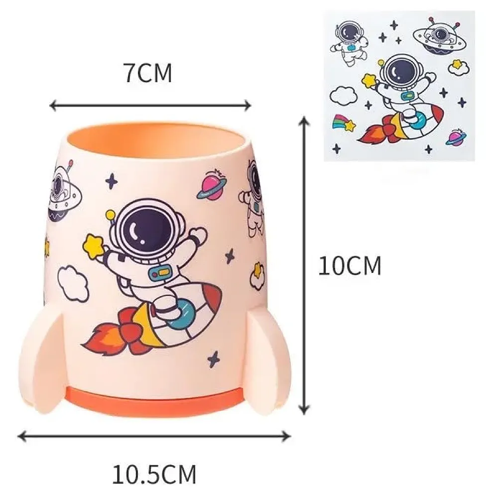 Astronaut Pen Holder Stationery Holder Cup Pencil Holder DIY Stickers Included (Pink) Premium