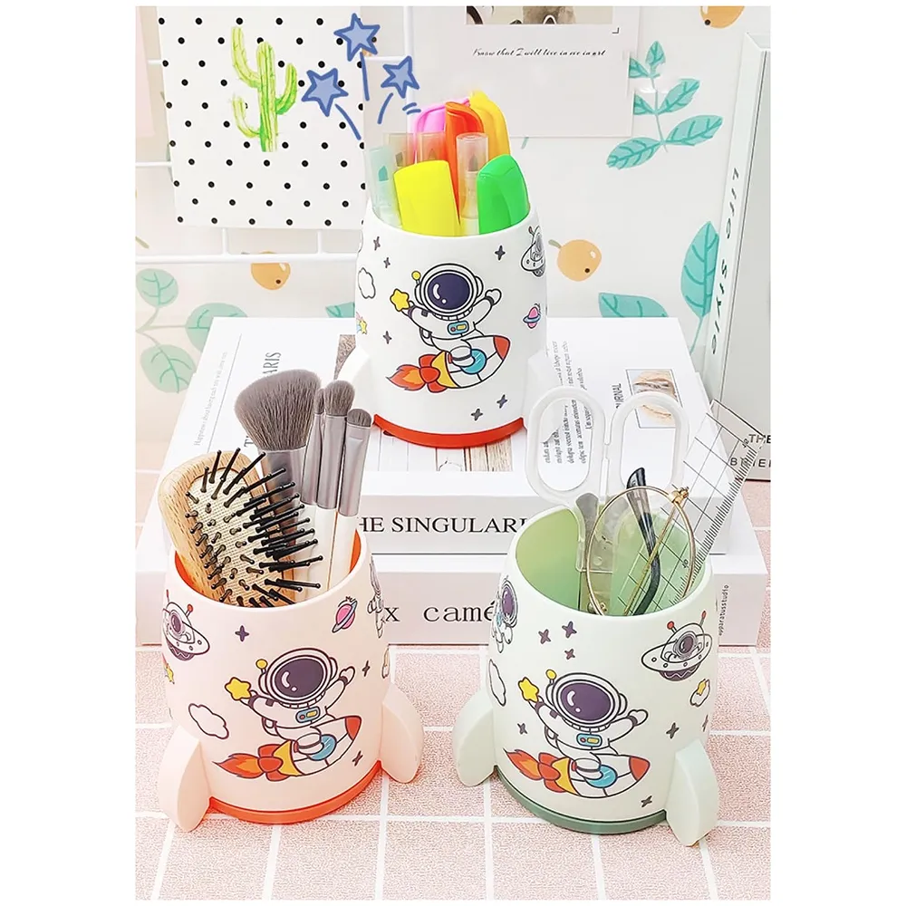 Astronaut Pen Holder Stationery Holder Cup Pencil Holder DIY Stickers Included (Pink) Premium