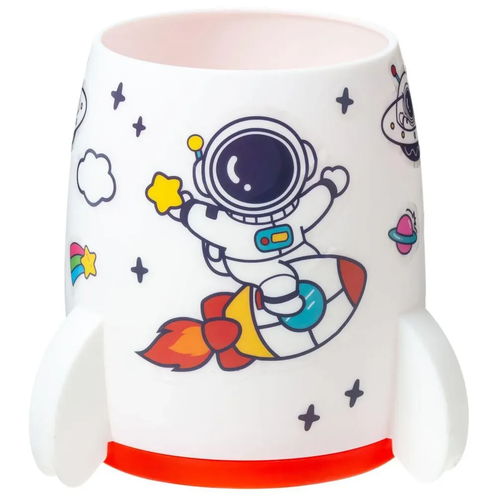 Astronaut Pen Holder Stationery Holder Cup Pencil Holder DIY Stickers Included (White)