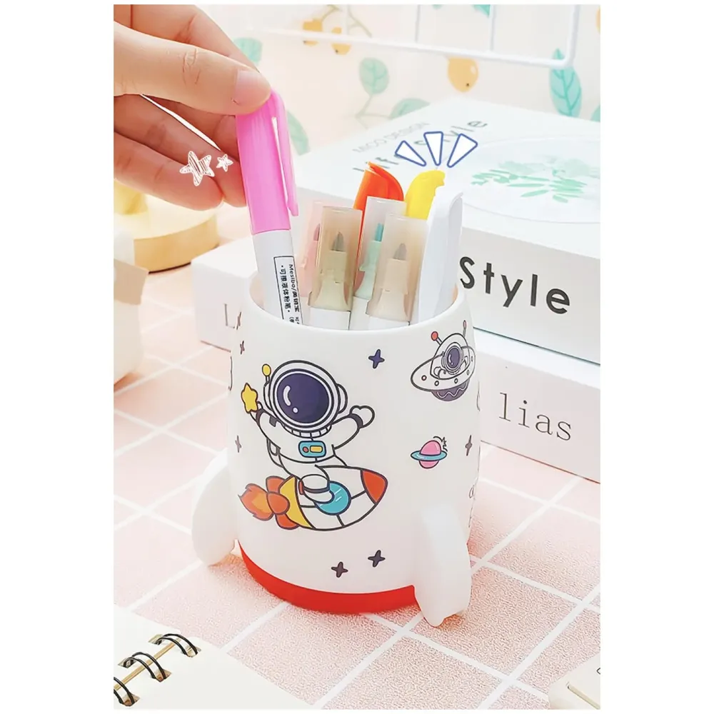 Astronaut Pen Holder Stationery Holder Cup Pencil Holder DIY Stickers Included (White) - 3