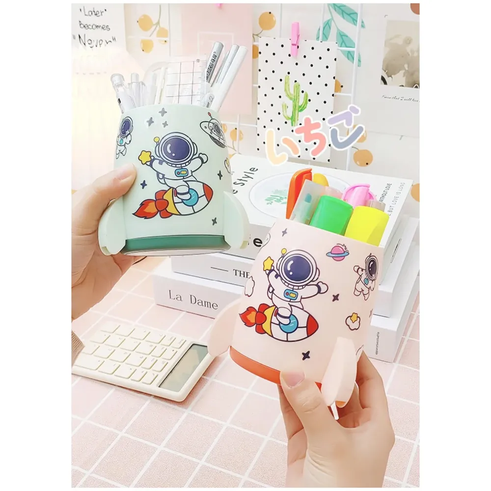 Astronaut Pen Holder Stationery Holder Cup Pencil Holder DIY Stickers Included (White) - 8