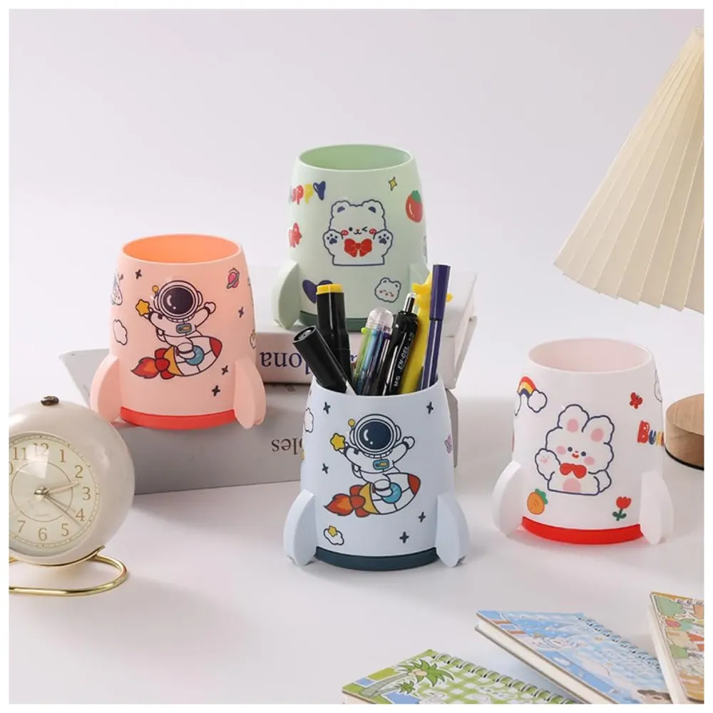 Astronaut Pen Holder Stationery Holder Cup Pencil Holder DIY Stickers Included (White) - 9